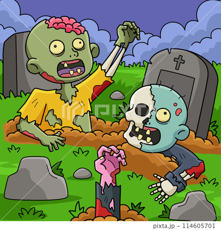 Zombies Rising the Grave Colored Cartoon  114605701