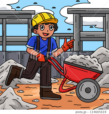 Construction Worker and a Wheelbarrow Colored Construction Worker and a Wheelbarrow Colored 114605819