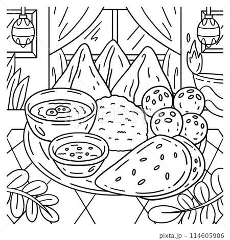 Diwali Food on Thali Plate Coloring Page for Kids Diwali Food on Thali Plate Coloring Page for Kids 114605906