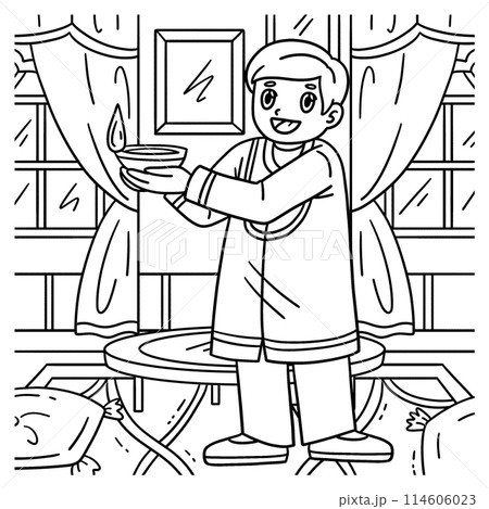 Diwali Child Holding Candle Coloring Page for Kids Diwali Child Holding Candle Coloring Page for Kids 114606023