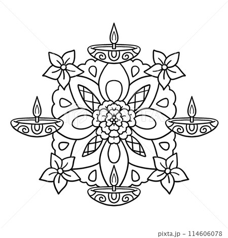 Diwali Rangoli Isolated Coloring Page for Kids Diwali Rangoli Isolated Coloring Page for Kids 114606078
