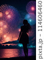 花火　女性　シルエット「AI生成画像」模様 114606460