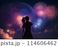 花火　女性　シルエット「AI生成画像」模様 114606462