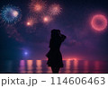 花火　女性　シルエット「AI生成画像」模様 114606463