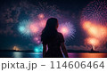 花火　女性　シルエット「AI生成画像」模様 114606464