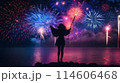 花火　女性　シルエット「AI生成画像」模様 114606468