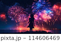 花火　女性　シルエット「AI生成画像」模様 114606469