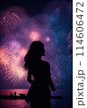 花火　女性　シルエット「AI生成画像」模様 114606472