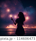 花火　女性　シルエット「AI生成画像」模様 114606473