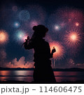 花火　女性　シルエット「AI生成画像」模様 114606475