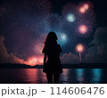 花火　女性　シルエット「AI生成画像」模様 114606476