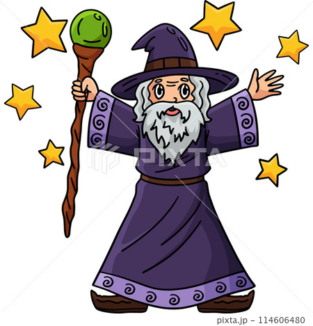 Circus Wizard Spreading Stars Cartoon Clipart  114606480