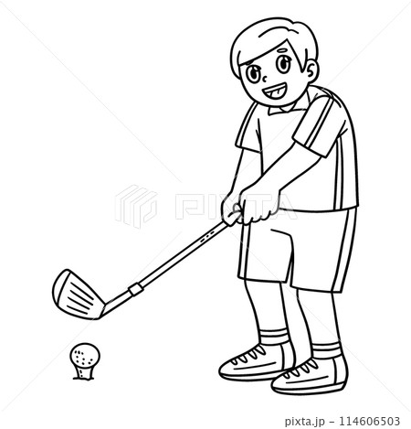 Golf Golfer Getting Ready to Hit Isolated Coloring Golf Golfer Getting Ready to Hit Isolated Coloring 114606503