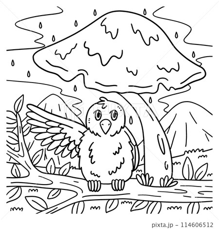 Giant Mushroom with a Bird Coloring Page for Kids 114606512
