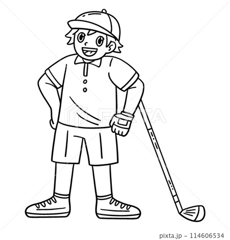 Golf Golfer Leaning on a Club Isolated Coloring Golf Golfer Leaning on a Club Isolated Coloring 114606534