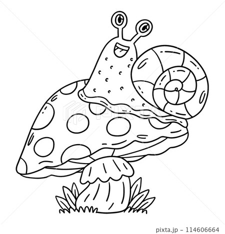 Mushroom and Snail Isolated Coloring Page for Kids 114606664