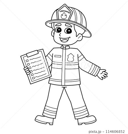 Firefighter with a Fire Safety Checklist Isolated Firefighter with a Fire Safety Checklist Isolated 114606852