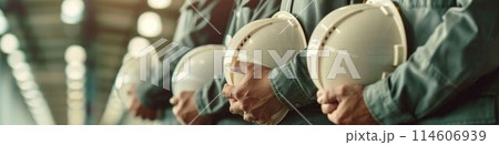 The close up group of engineer with hardhat and standing next each other. AIG43. 114606939
