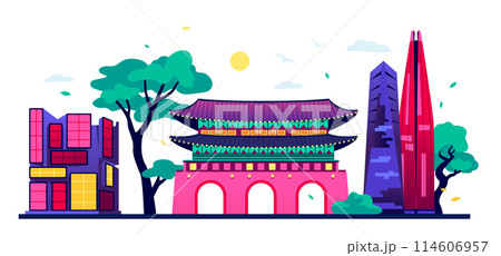 Eclectic styles of architecture in Korea - modern colored vector illustration Eclectic styles of architecture in Korea - modern colored vector illustration 114606957