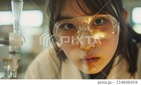 The close up picture of young female scientist experimenting inside lab. AIG43. 114606959