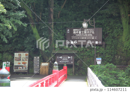 湯本富士屋ホテルの看板とあじさいばし 湯本富士屋ホテルの看板とあじさいばし 114607211