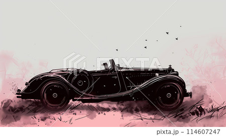 Vintage Retro Car Black Ink with Pink Accents 114607247