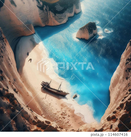 白い岩崖に囲まれた美しい海岸 114607416