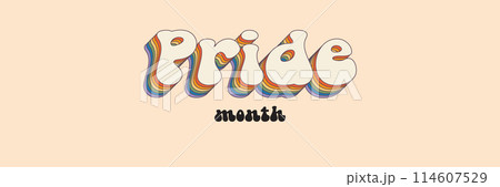 Pride month Groovy rainbow lettering slogan. Retro vintage Pride month, LGBT and LGBTQ. Calligraphy quote. Trendy groovy print design for posters, cards, tee and covers in retro groovy 60s 70s style Pride month Groovy rainbow lettering slogan. Retro vintage Pride month, LGBT and LGBTQ. Calligraphy quote. Trendy groovy print design for posters, cards, tee and covers in retro groovy 60s 70s style 114607529