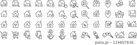 ベクターの家の線画アイコンセット 114607636