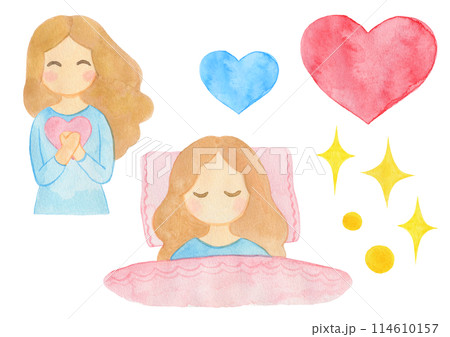 幸せに眠る、元気な女の子・女性 114610157