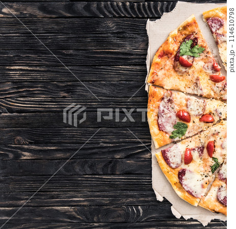 delicious pizza with text space 114610798