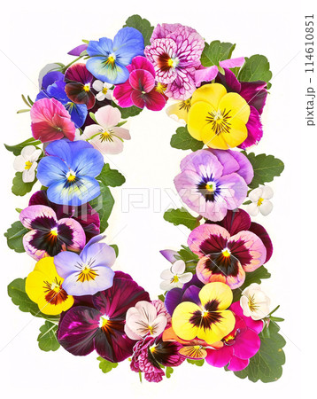 Typeface made out of colored spring flowers the character  Q 114610851