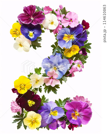 Typeface made out of colored spring flowers the character  2 114610863