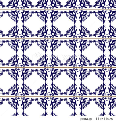 Azuleyo seamless pattern yellow and blue ornament.Portugal geometric ceramics. Azuleyo seamless pattern yellow and blue ornament.Portugal geometric ceramics. 114611020