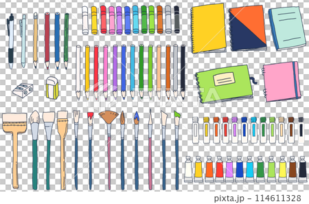 画材道具の手描きイラストセット 画材道具の手描きイラストセット 114611328