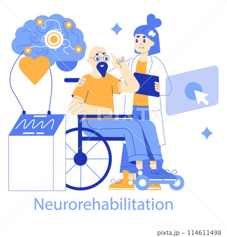 Neurorehabilitation concept An uplifting vector illustration depicting a patient's journey to recovery through advanced neurological therapy and support Vector illustration 114611498