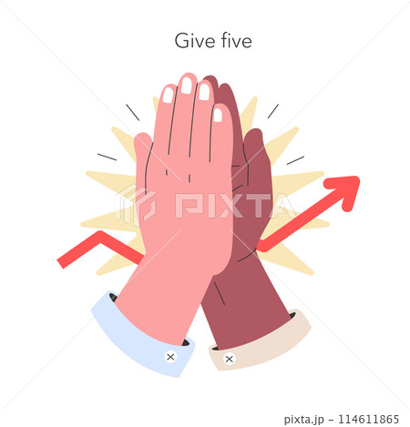 Give Five concept A depiction of workplace camaraderie, celebrating success and achievements with a high five Unity in team spirit Vector illustration 114611865