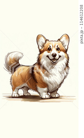 手描きイラスト コーギー ホクホク おいも （愛の動物を保持している 