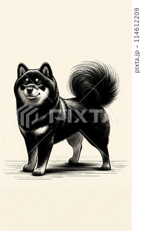 黒柴犬の手書きイラスト風全身イラスト 黒柴犬の手書きイラスト風全身イラスト 114612209