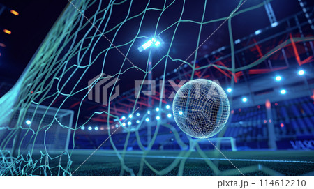 a soccer ball soaring through the air in a powerful kick, leaving a trail of light in its wake a soccer ball soaring through the air in a powerful kick, leaving a trail of light in its wake 114612210