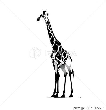キリンの横顔シルエット、白黒 114612276