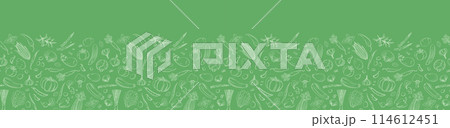 Artistic Vegetable Sketches border Background for Eco-Friendly Designs. 114612451