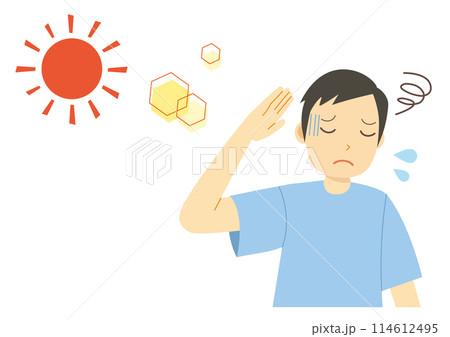 暑さで体調不良になった男性のイラスト_半袖 暑さで体調不良になった男性のイラスト_半袖 114612495