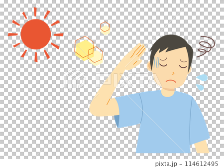暑さで体調不良になった男性のイラスト_半袖 暑さで体調不良になった男性のイラスト_半袖 114612495