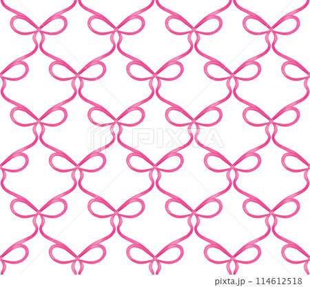 Cute coquette pattern seamless pink ribbon bow isolated on white background. Vector illustration. 114612518