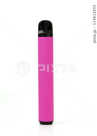 Pink disposable electronic cigarette isolated on a white background. The concept of modern smoking, vaping and nicotine. 114612655