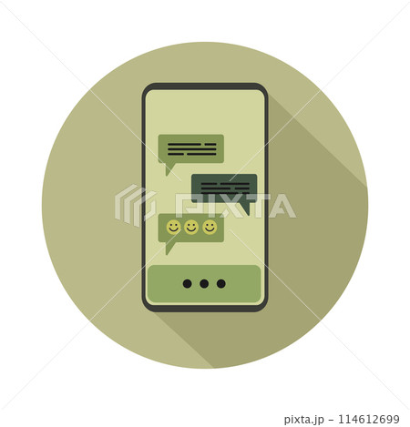 Smartphone with chatting icon in flat style on round green background. Vector illustration Smartphone with chatting icon in flat style on round green background. Vector illustration 114612699