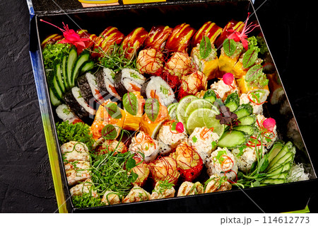Gourmet sushi box with assortment of delicacies 114612773