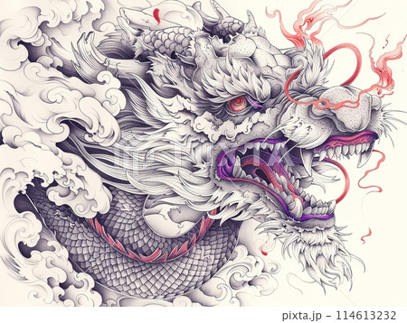 鮮やかな色彩の水彩ファンタジードラゴン 114613232