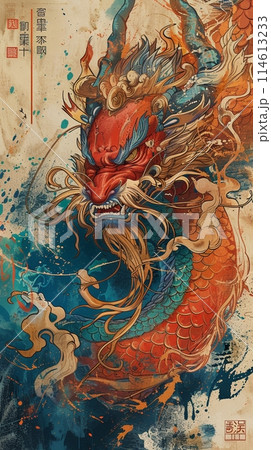 鮮やかな色彩の水彩ファンタジードラゴン 鮮やかな色彩の水彩ファンタジードラゴン 114613233